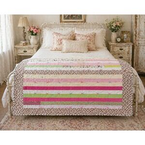Handmade Grace Lutheran Quilters Patchwork Tied Quilt Pink Green Hibbing MN